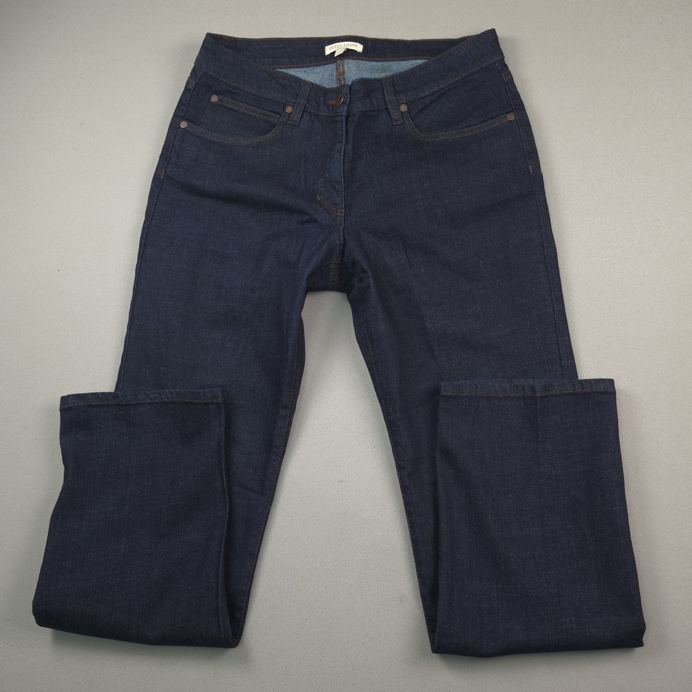 Eileen Fisher Petite Jeans Womens 10P Dark Wash Straight Leg Denim Portugal Blue